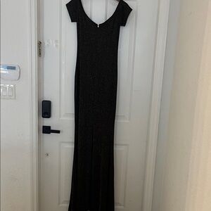 Black Sparkle Maxi Dress with Cap Sleeves